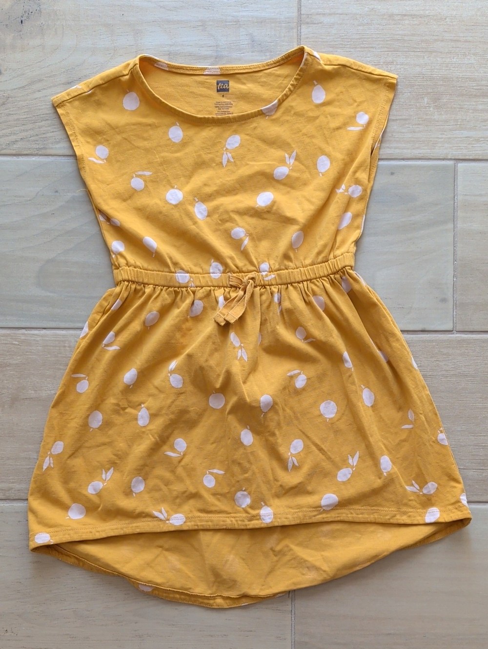 Tea Collection Yellow Polka Dot Drawstring Waist Dress